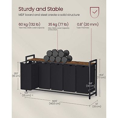 5-Compartment Laundry Hamper with Top Shelf, Removable Bags and Steel Frame