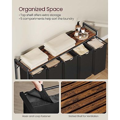 5-Compartment Laundry Hamper with Top Shelf, Removable Bags and Steel Frame