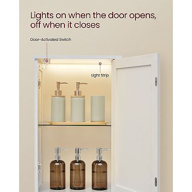 Tall Bathroom Storage Cabinet with Door-Activated Lights and Shelves Cloud White