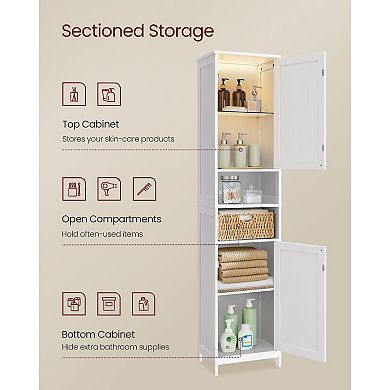 Tall Bathroom Storage Cabinet with Door-Activated Lights and Shelves Cloud White