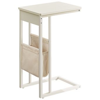 Versatile C Table for Sofa or Bedside, Adjustable Feet, Swivel Casters, Cream White