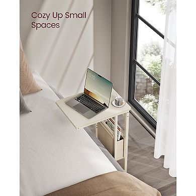 Versatile C Table for Sofa or Bedside, Adjustable Feet, Swivel Casters, Cream White