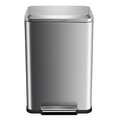 13 Gallon Stainless Steel Pedal Trash Can with Soft-Close Lid, Removable Bucket