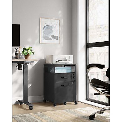 3-Section File Cabinet with Locking Drawers and Wheels, Under-Desk Office Storage