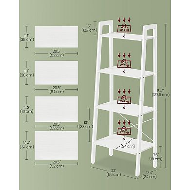 Maple White Ladder Shelf, 4 Shelves, Space-Saving Design for Bedroom and Balcony