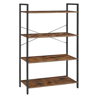 Honey Brown and Black Industrial Bookshelf, 4 tier , Anti-Tip Kit for Multi-Room Use