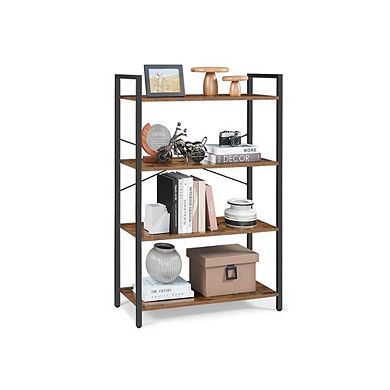Honey Brown and Black Industrial Bookshelf, 4 Tiers, Anti-Tip Kit for Multi-Room Use