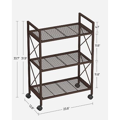3-Tier Metal Storage Rack for Entryway or Kitchen with Mesh Shelves and Casters - Metallic Bronze
