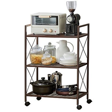 3-Tier Metal Storage Rack for Entryway or Kitchen with Mesh Shelves and Casters - Metallic Bronze