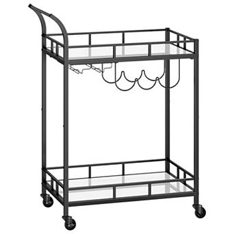 2 tier Bar Cart with Mirrored Shelves and Wheels for Home Bar or Living Room