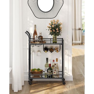 2-Tier Bar Cart with Mirrored Shelves and Wheels for Home Bar or Living Room
