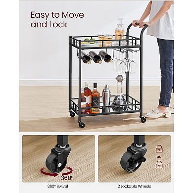 2-Tier Bar Cart with Mirrored Shelves and Wheels for Home Bar or Living Room