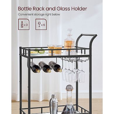 2-Tier Bar Cart with Mirrored Shelves and Wheels for Home Bar or Living Room