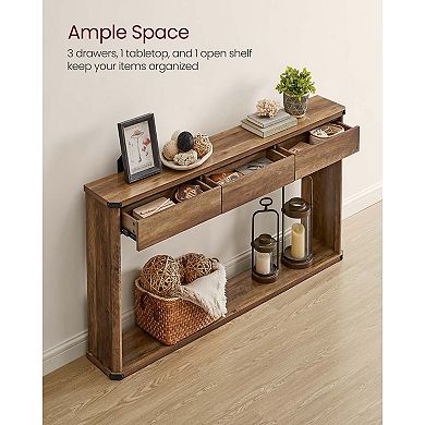 Narrow Farmhouse Entryway Console Table with 3 Drawers and Bottom Shelf for Hallway or Living Room