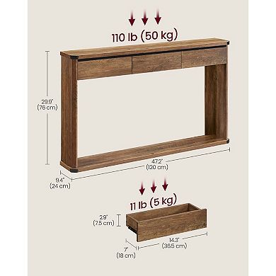 Narrow Farmhouse Entryway Console Table with 3 Drawers and Bottom Shelf for Hallway or Living Room