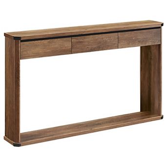Narrow Farmhouse Entryway Console Table with 3 Drawers and Bottom Shelf for Hallway or Living Room