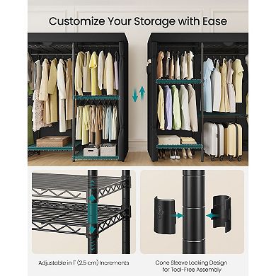 Five-Rail Portable Closet with Shelves and Cover for Bedroom or Laundry Room - Ink Black