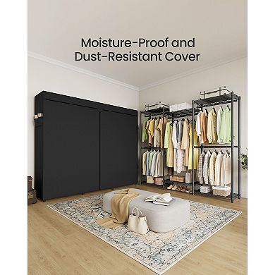 Five-Rail Portable Closet with Shelves and Cover for Bedroom or Laundry Room - Ink Black