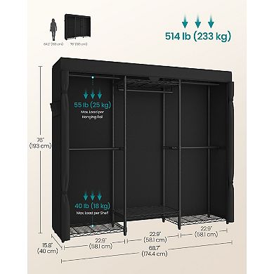 Five-Rail Portable Closet with Shelves and Cover for Bedroom or Laundry Room - Ink Black