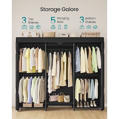 Five-Rail Portable Closet with Shelves and Cover for Bedroom or Laundry Room - Ink Black