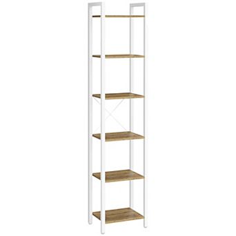 Tall 6 tier Narrow Shelf with X-Brace Support, Adjustable Feet for Books, Decor, or Linens