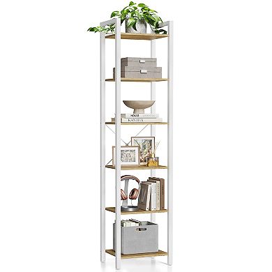 Tall 6-Tier Narrow Shelf with X-Brace Support, Adjustable Feet for Books, Decor, or Linens