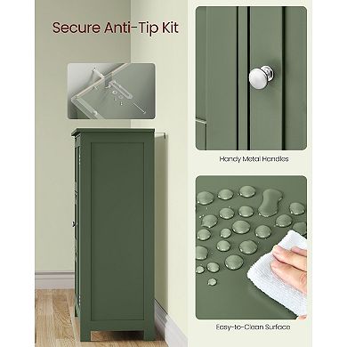 Forest Green Beadboard Style Bathroom Floor Cabinet with Adjustable Shelf