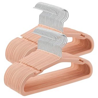 50-Pack Kids Velvet Hangers with Strap Notches and Swivel Hooks Coral Pink