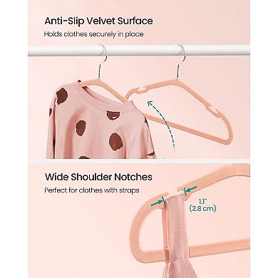 50-Pack Kids Velvet Hangers with Strap Notches and Swivel Hooks Coral Pink