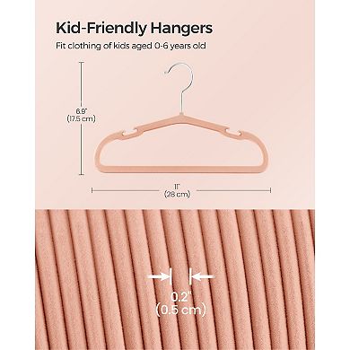 50-Pack Kids Velvet Hangers with Strap Notches and Swivel Hooks Coral Pink