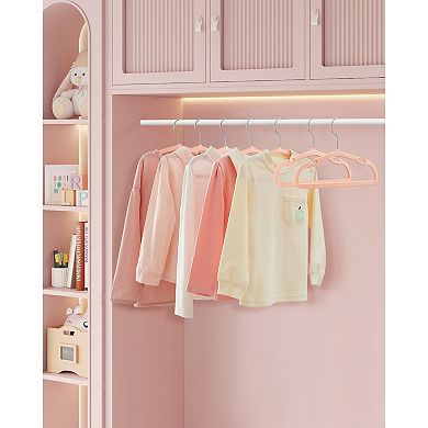 50-Pack Kids Velvet Hangers with Strap Notches and Swivel Hooks Coral Pink