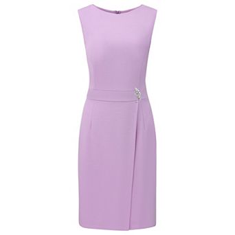 Women's Faux Wrap Pencil Dress Sleeveless Boat Neck Work Office Knee Length Dresses