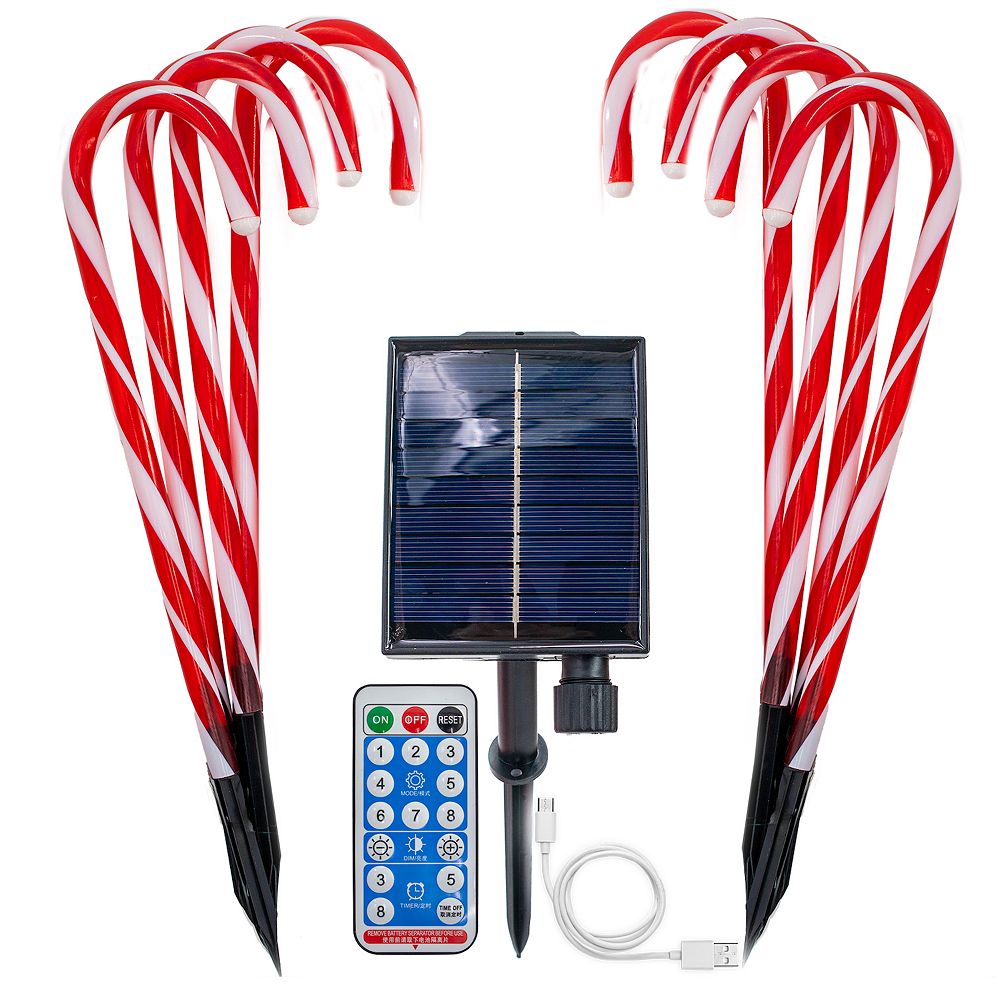 Solar Christmas Pathway Lights with Candy Cane Stakes - 8pc Outdoor ...