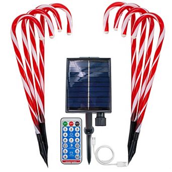 Solar Christmas Pathway Lights with Candy Cane Stakes - 8 pc Outdoor Waterproof Set