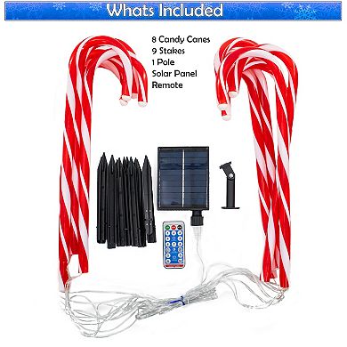 Solar Christmas Pathway Lights with Candy Cane Stakes - 8pc Outdoor Waterproof Set