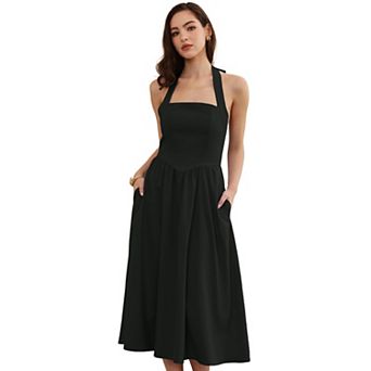 Midi Dress for Women's Off Shoulder Halter Corset High Waist Swing Flowy Long Dresses