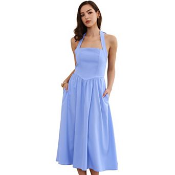 Midi Dress for Women's Off Shoulder Halter Corset High Waist Swing Flowy Long Dresses