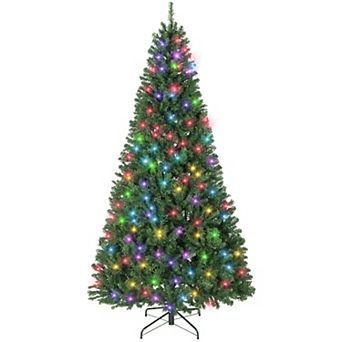 HOMCOM 7.5ft Christmas Tree with RGB Dynamic LED, Remote, Hinged Xmas Tree