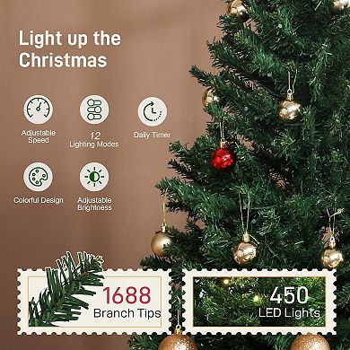 HOMCOM 7.5ft Christmas Tree with RGB Dynamic LED, Remote, Hinged Xmas Tree