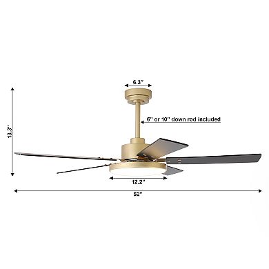 52" Modern Integrated LED Dimmable Smart Ceiling Fan with Light and Remote, APP Control