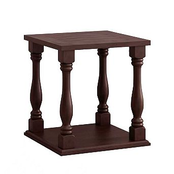 Antique - Style Coffee Colored Side Table with A Rubbed Gris Finish 23.5 x 23.5 x 25.25 in