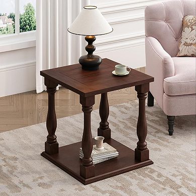 Antique - Style Coffee Colored Side Table with A Rubbed Gris Finish 23.5 x 23.5 x 25.25 in