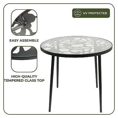 Leisuremod Devon 5-piece Aluminum Outdoor Patio Dining Set With Table And 4 Stackable Dining Chairs