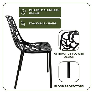 Leisuremod Devon 5-piece Aluminum Outdoor Patio Dining Set With Table And 4 Stackable Dining Chairs