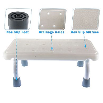 Non-Slip Bathroom Step Stool Non-Slip Surface with Drainage Holes and Rubber Feet for Shower
