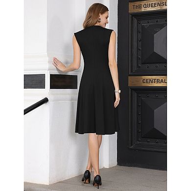Women's Sleeveless Dress A Line Crew Neck Business Work Flare Dresses
