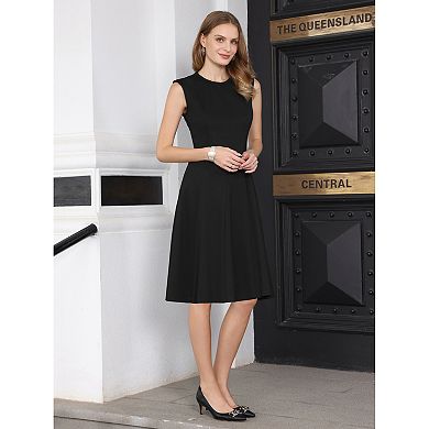 Women's Sleeveless Dress A Line Crew Neck Business Work Flare Dresses