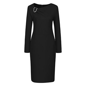 Women's Work Pencil Dress Long Sleeve Asymmetrical Neck Bodycon Business Cocktail Dresses