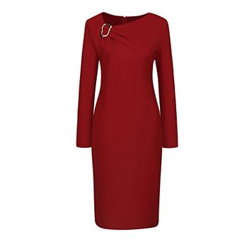 Women's Work Pencil Dress Long Sleeve Asymmetrical Neck Bodycon Business Cocktail Dresses