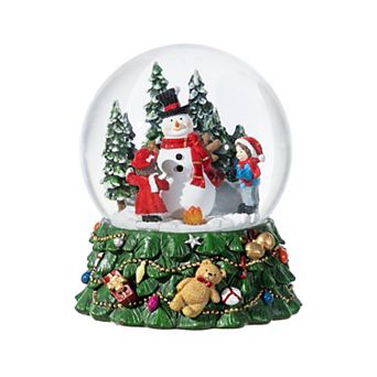 Glitzhome 150mm Christmas Resin Lighted Musical Snowflakes Snowman Waterglobe with Timer